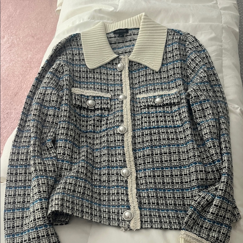 Talbots Women's Tweed Button Down Sweater with Cream Collar